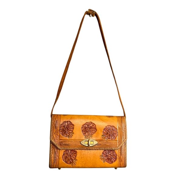 Vintage Southwestern Tooled Leather Shoulder Bag With Floral Design - Picture 14 of 14